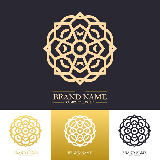 Einfaches luxuriöses rundes blumenlogo-design in goldfarbe mit trendigem linear- oder line-art-mandala-konzept