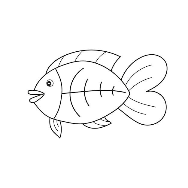 Einfaches malvorlagen-zeichnungsarbeitsblatt für fische im vorschulalter