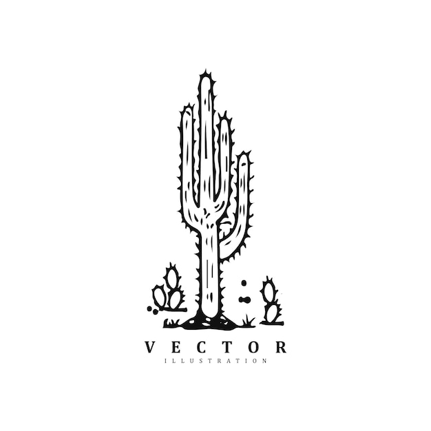 Einfaches, minimal linear wachsendes kaktus-logo-design, isoliert auf weißem hintergrund