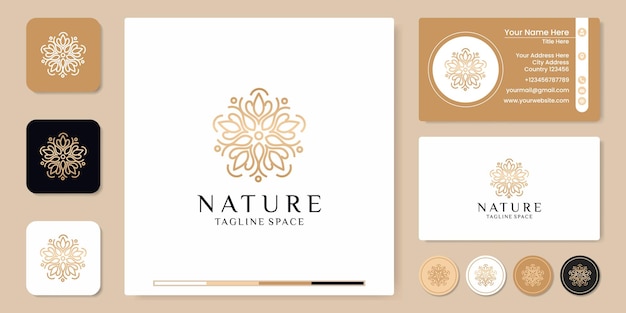 Einfaches Naturblatt-Ornament-Logo-Design, Aufkleber und Visitenkarten-Design