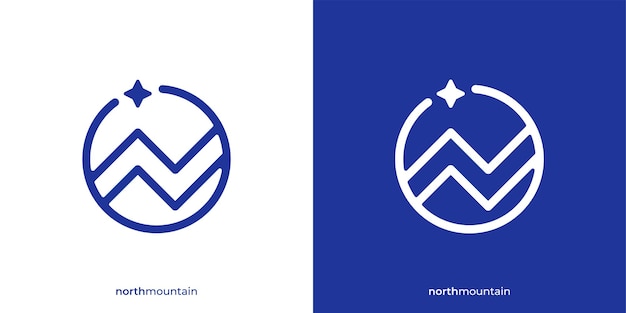 Einfaches North Mountain-Logo Abstract Berggrafik-Symbol oder Anfangsbuchstaben N und Nordstern