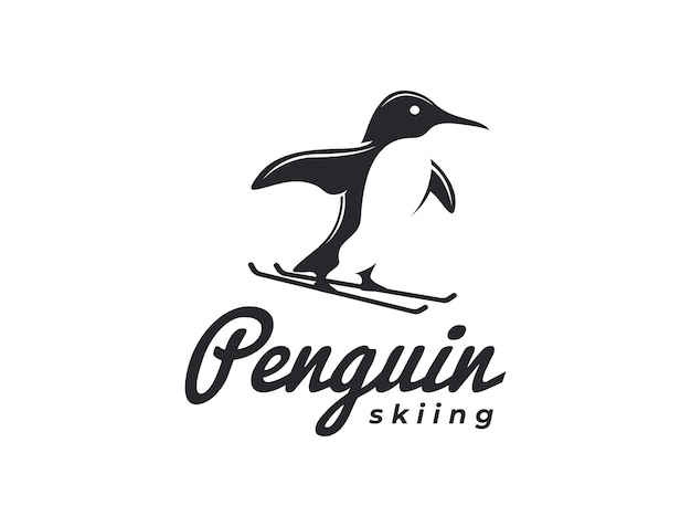 Einfaches pinguin-skifahren-logo-vektorsymbol auf weißem hintergrund