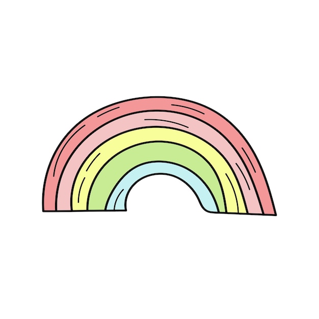 Vektor einfaches regenbogen-doodle-symbol. einfache hand gezeichnete regenbogenikone auf weiß