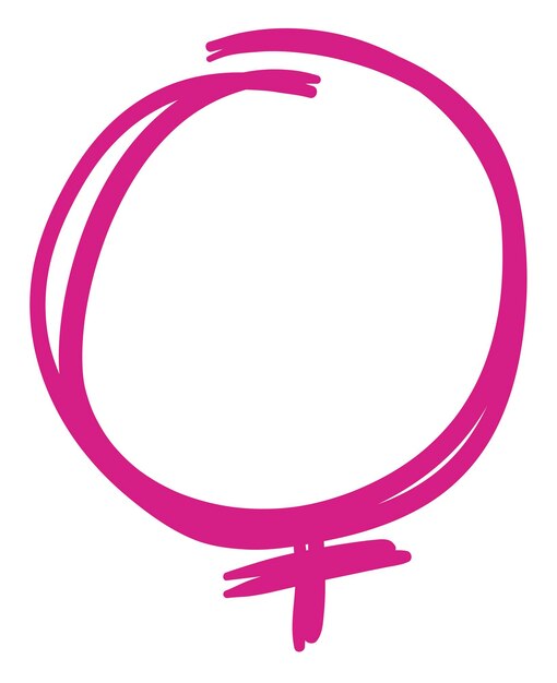 Einfaches rosa schrägzeichnen, das das symbol der venus oder der frau auf weißem hintergrund darstellt