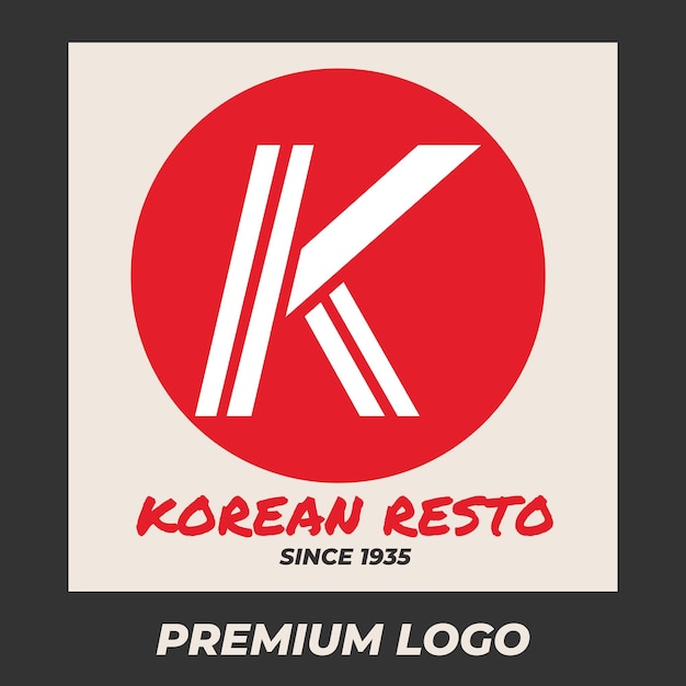 Einfaches rotes kreis-typ-k-logo-design logo-vorlage im japanischen korea-stil