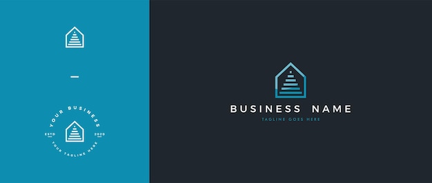 Einfaches und elegantes home-logo mit luxuriöser blauer strichzeichnung