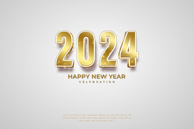Einfaches und klares Design 3D-Frohes Neues Jahr 2024 Goldzahlen als Hintergrund für Banner, Poster oder