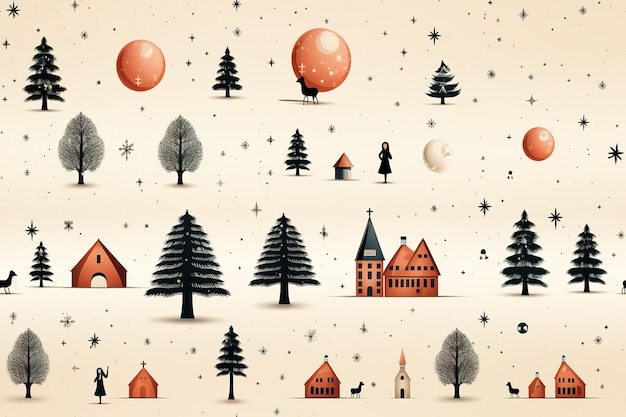 Einfaches weihnachtliches nahtloses muster mit geometrischen motiven schneeflocken und kreise mit verschiedenen