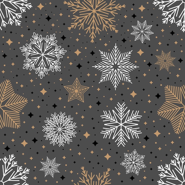Vektor einfaches weihnachtliches nahtloses muster schneeflocken mit verschiedenen ornamenten auf weißem hintergrund