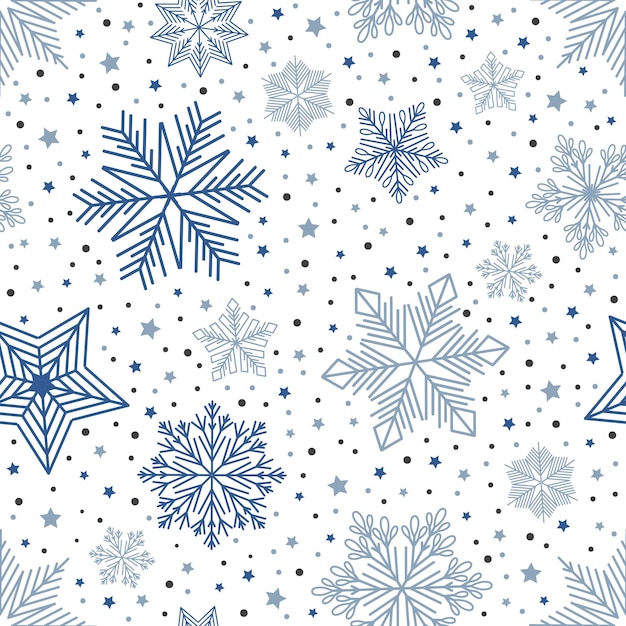 Vektor einfaches weihnachtliches nahtloses muster schneeflocken mit verschiedenen ornamenten auf weißem hintergrund