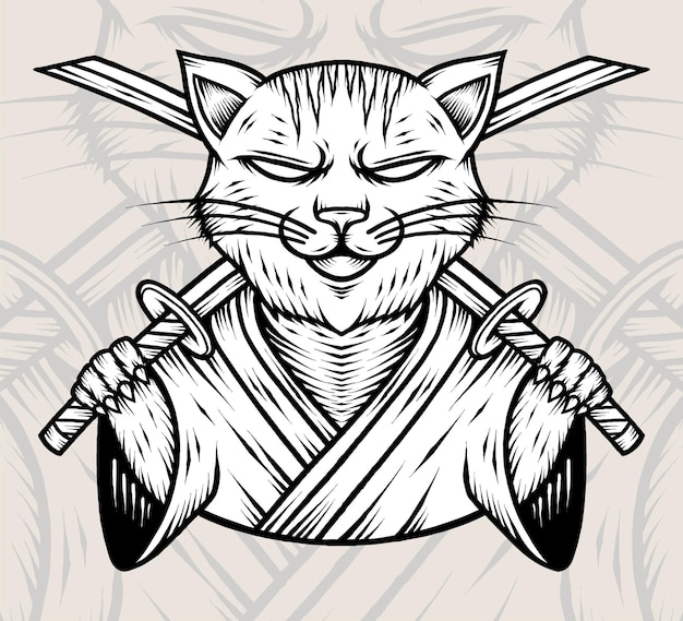 Vektor einfarbige ronin-katze