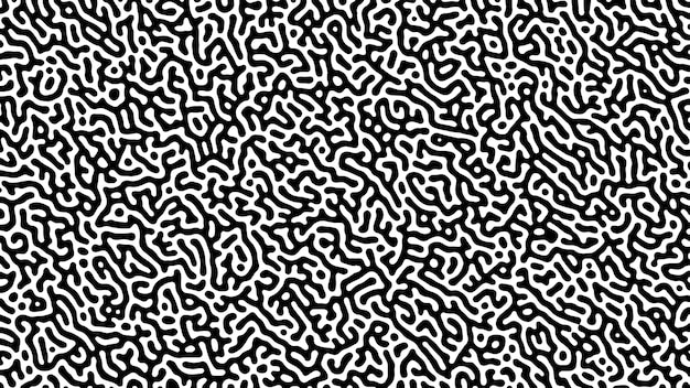 Einfarbiger turing-reaktionshintergrund. abstraktes diffusionsmuster mit chaotischen formen. vektor-illustration.