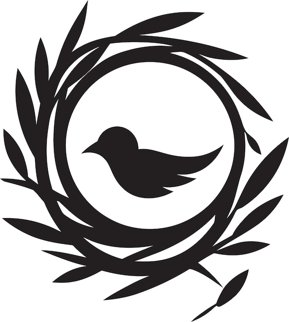 Vektor eingebettet in stil, elegantes vogelnest-emblem, einfachheit im schatten, schwarzes vektor-vogelnest