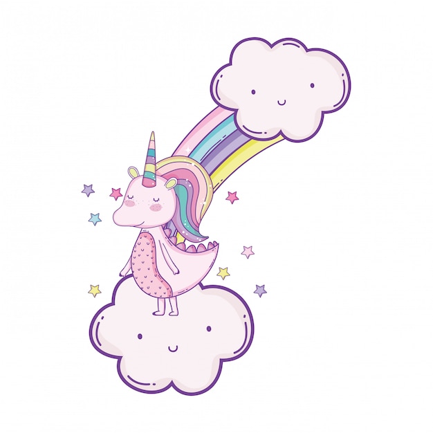 Einhorn auf niedlichen Cartoons der Wolken