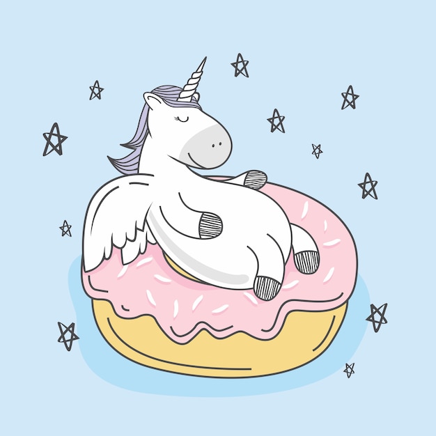 Einhorn doodle donut cartoon