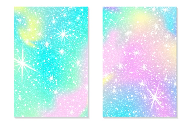 Einhorn-regenbogen-hintergrund. holographischer himmel in pastellfarben. helles hologramm-meerjungfrau-muster in prinzessinnenfarben. vektor-illustration. unicorn fantasy farbverlauf bunter regenbogen hintergrund.