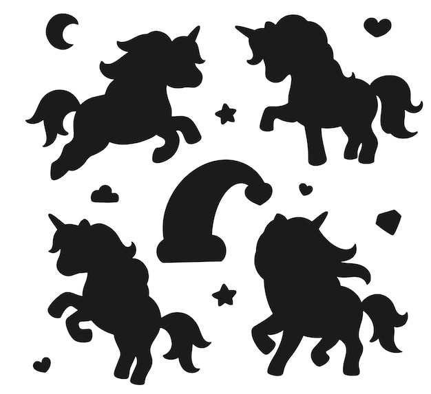 Vektor einhorn verschiedene clipart-sammlungen silhouetten