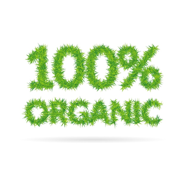 Vektor einhundert prozent organischer schriftzug aus grünem gras