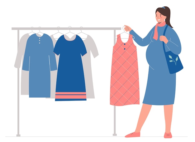 Einkaufen Schwangere Frau wählt Kleid für sich