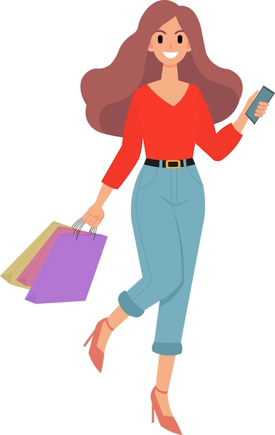 Einkaufsfrau mit Einkaufstaschen in den Händen Illustration