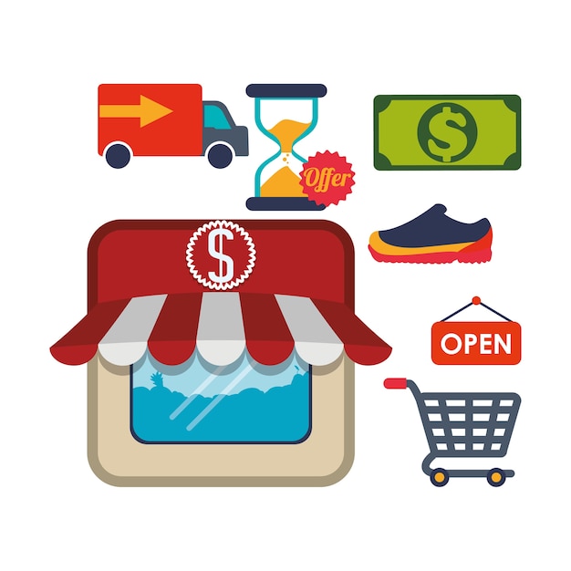 Einkaufsmarkt shop-shop-icon-set