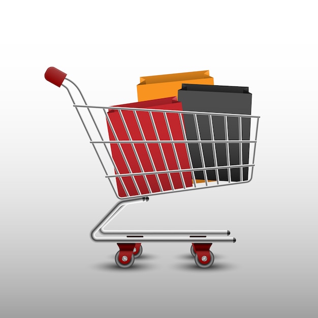 Einkaufswagen und Taschen