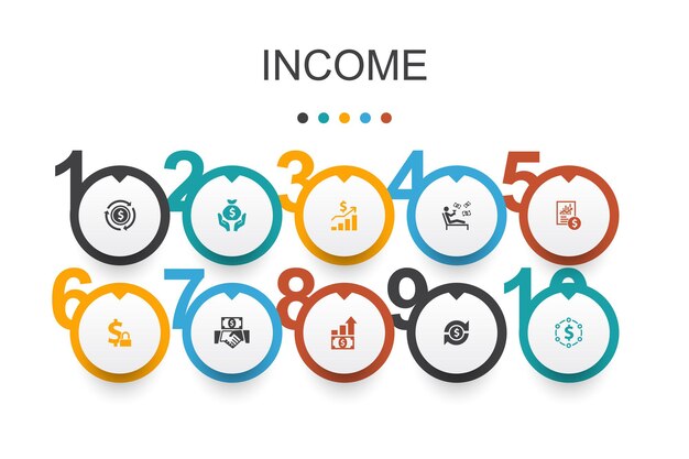 Einkommensinfografik-designvorlage. sparen sie geld, gewinn, investition, rentabilität einfache symbole