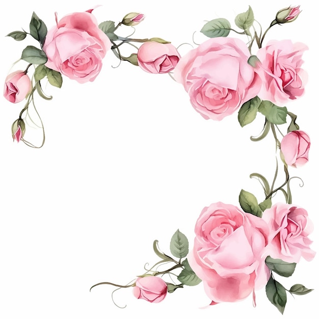 Vektor einladung rosen ornament aquarell hochzeit romantischer geburtstag grenze gruß eleganter rahmen zeichnung