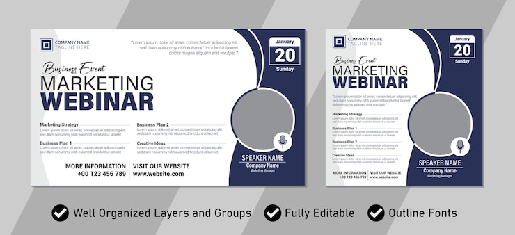 Vektor einladung und postdesign für ein business-event-marketing-webinar