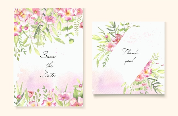 Vektor einladungen mit rosa aquarellblumen