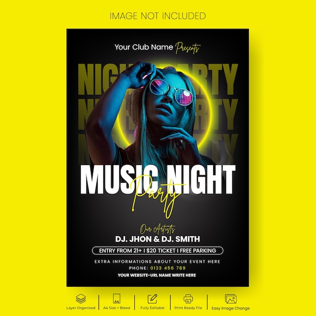 Einladungsposter oder Flyer für Nachtfeiern und Dj-Musik-Party-Druck-Flyer oder -Postervorlage
