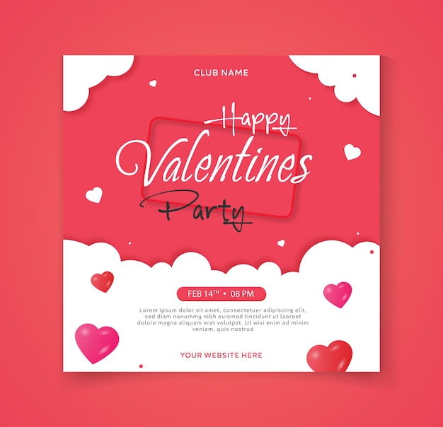 Vektor einladungsvorlage für valentinstag-party-posts für social-media-posts und instagram-posts