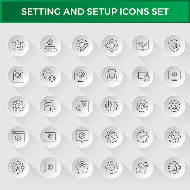 Einstellung und Einrichtung Solide Icon-Sammlung App- und Website-Einstellungen Icon-Set