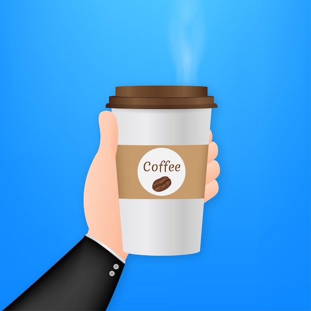 Einweg-Kaffeetasse in der Hand. Vektorgrafik auf Lager.
