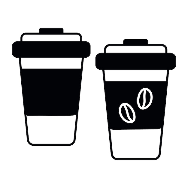 Vektor einweg-schwarz-weiß-kaffeebecher mit deckel im minimalistischen stil, logo oder ikonen-designkonzept