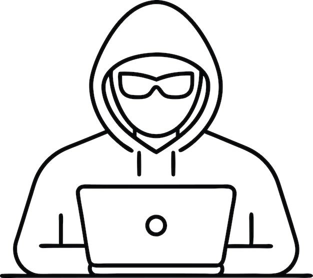 Einzeilige Zeichnung eines Computer-Hacker-Stereotyps in einer Line-Art-Vektor-Illustration