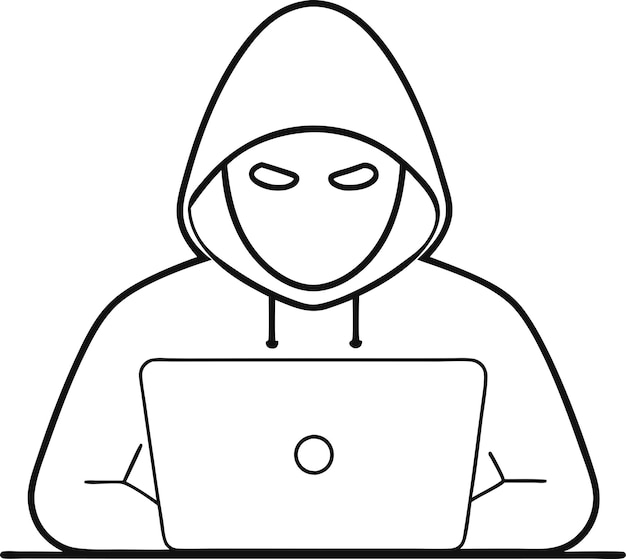 Einzeilige Zeichnung eines Computer-Hacker-Stereotyps in einer Line-Art-Vektor-Illustration
