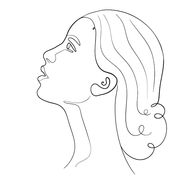 Vektor einzeiliges gesicht lineare skizze frauengesicht weiblicher porträtvektor handgezeichnete illustrationsumrisse