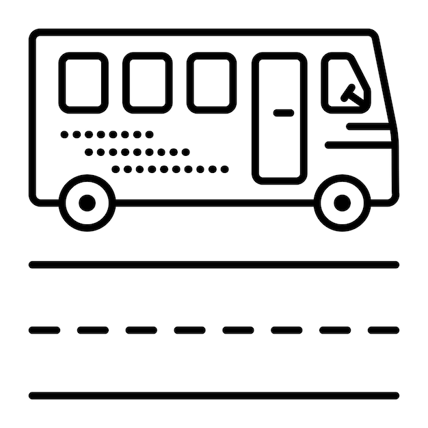 Einzelbus-schwarze linienvektor-illustration straßen- und öffentlichen verkehrs-piktogramm