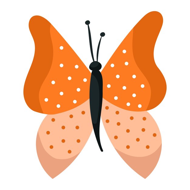 Einzelhändiger schmetterling, isolierter auf weißem hintergrund in orangefarbenen farben mit polka-punkten-vektor