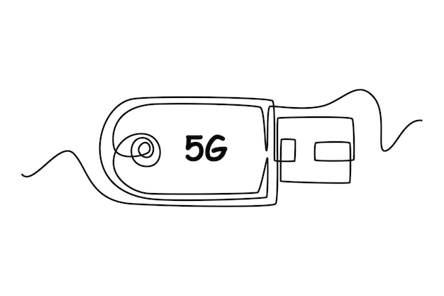 Einzelne einzeilige zeichnung 5g-modem 5g-technologiekonzept kontinuierliche linienzeichnung design-grafik-vektorillustration