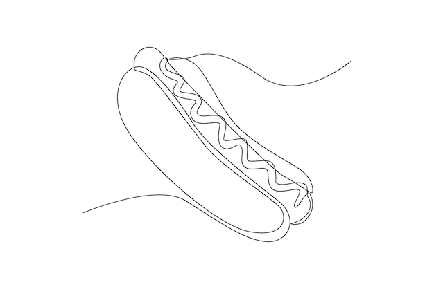 Einzelne einzeilige zeichnung hot dog mit ketchup und senf konzept des welternährungstages kontinuierliche linienzeichnung design-grafik-vektorillustration
