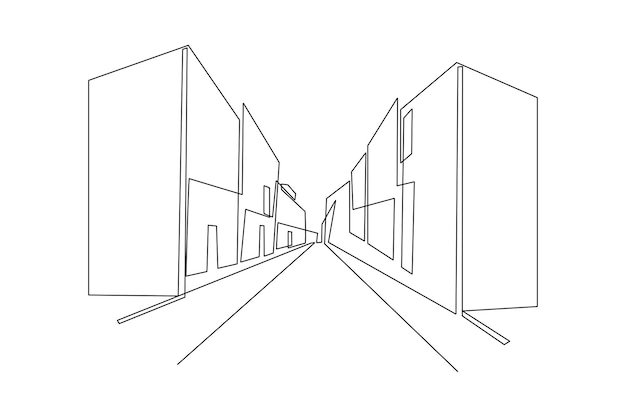 Vektor einzelne einzeilige zeichnung modernes stadt-skyline-stadtkonzept kontinuierliche linienzeichnung design grafische vektorillustration