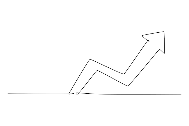 Einzelne einzeilige zeichnung wachsender pfeil nach oben erfolgs-geschäftskonzept kontinuierliche linie zeichnen design-grafik-vektor-illustration