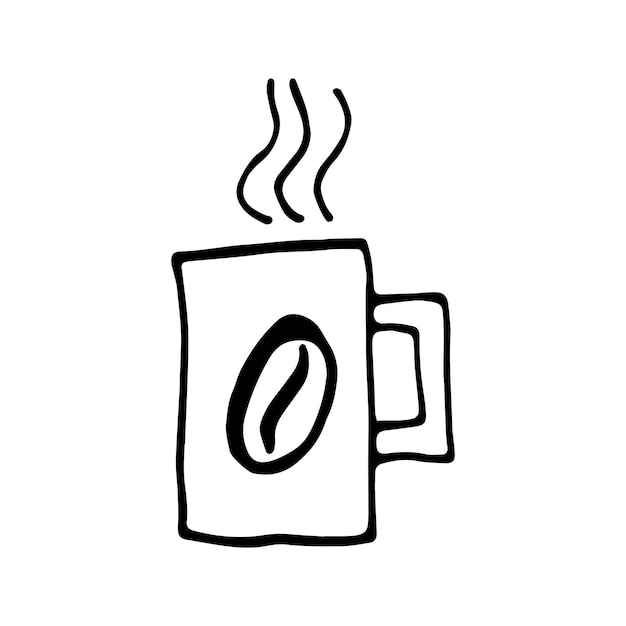 Vektor einzelne handgezeichnete tasse kaffee, schokolade, kakao, americano oder cappuccino. gekritzelillustration