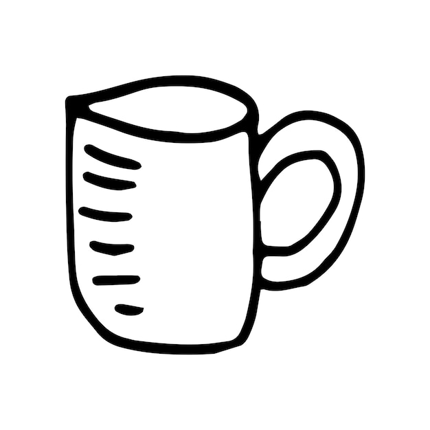 Einzelne handgezeichnete tasse kaffee, schokolade, kakao, americano oder cappuccino. gekritzelillustration