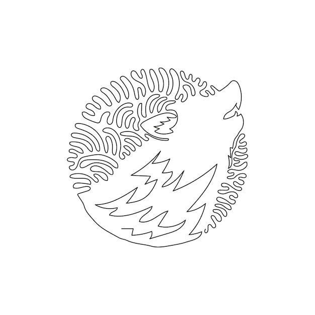 Einzelne lockige linienzeichnung des räuberischen wolfs für symbol, symbol, firmenlogo, boho-poster