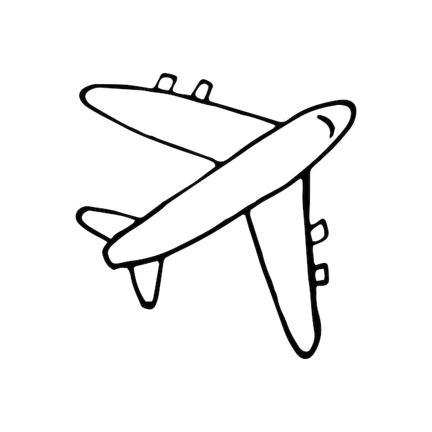 Vektor einzelnes element des flugzeugs im doodle-sommerset handgezeichnete vektorillustration für grußkarten, poster, aufkleber und saisonales design