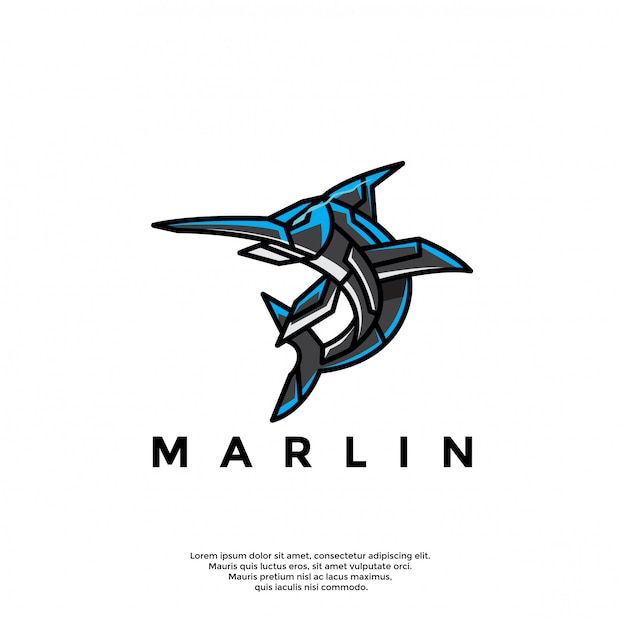 Einzigartige roboter marlin fisch logo vorlage