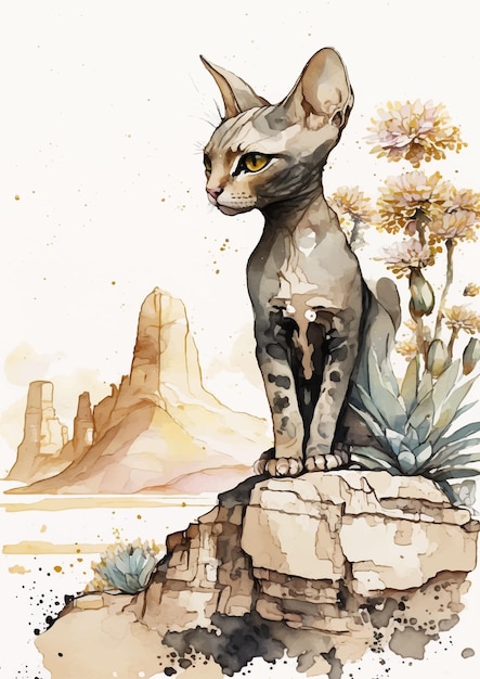 Vektor einzigartige und auffällige sphinx-katzen-aquarellmalerei